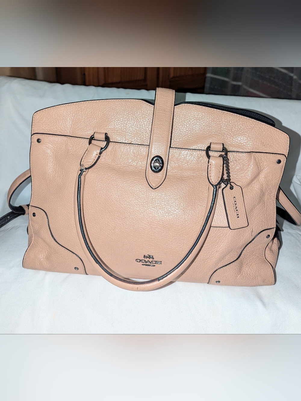 Coach Large Mercer  Pebbled Leather Shoulder Tote in Blush. 37728